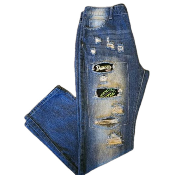 Source Unknown Distressed Seattle Seahawks Patch Straight Leg Jeans Size XXL - Picture 3 of 10